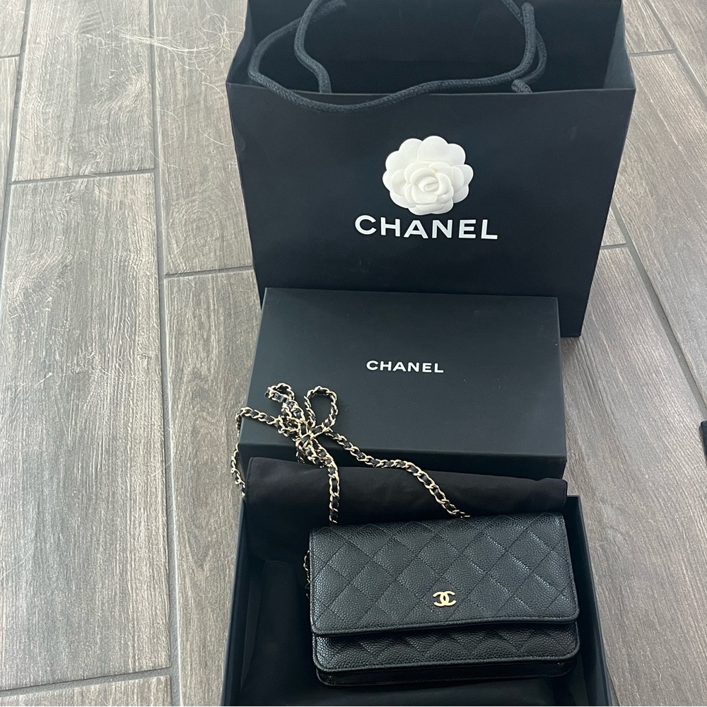 CHANEL Black Quilted Clutch with Chain